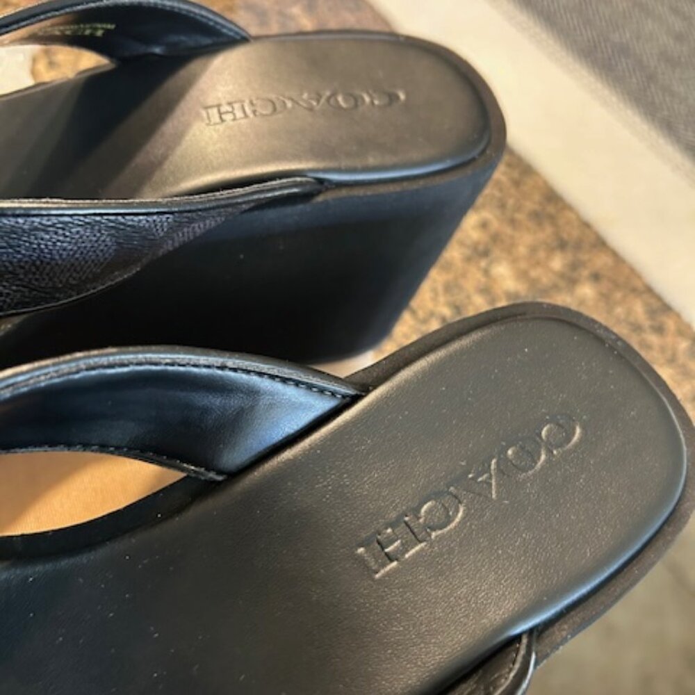 Coach Black Thong Wedge Sandal In Signature Canvas - Picture 5 of 9